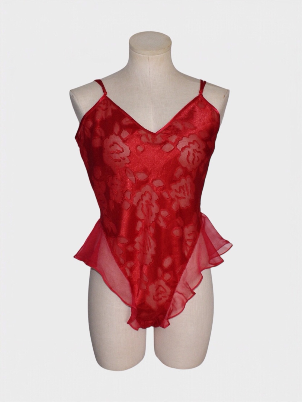 Victorias Secret Vintage 80s Sheer Burnout Mesh Teddy Lace Up Bodysuit